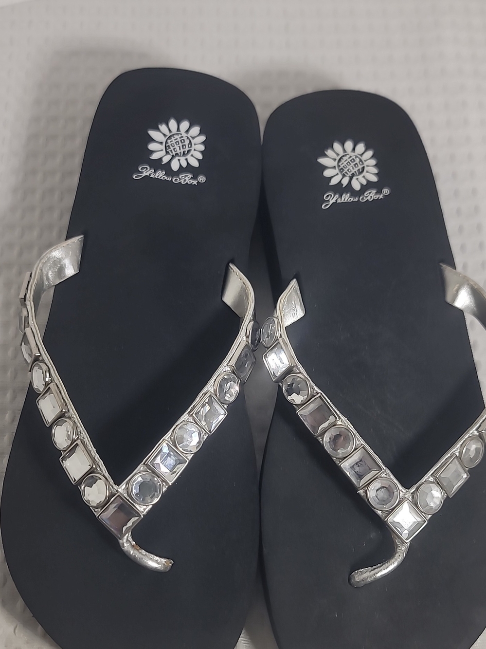 Yellow Box Black Sandals with Silver Gem Straps - Picture 4 of 5